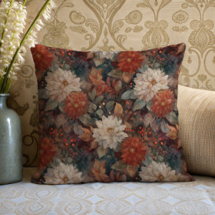 Cojín Decorativo Almohadón con patrón floral de dalia de otoño vint