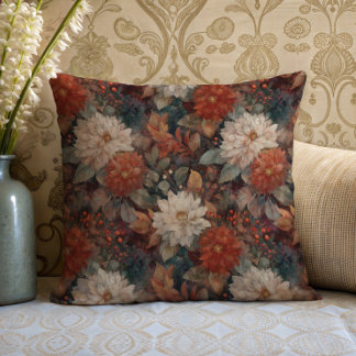 Cojín Decorativo Almohadón con patrón floral de dalia de otoño vint