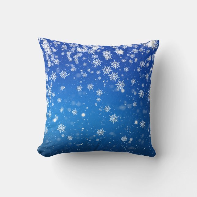 Cojín Decorativo Almohadón Copos de Nieve Azules (Anverso)