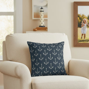 Cojín Decorativo Almohadón de 16x16 Anclas Náuticas Azul Marino