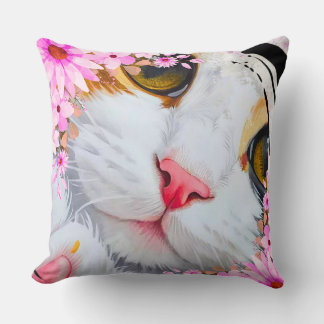 Cojín Decorativo Almohadón de acento de gatito floral rosa colorido