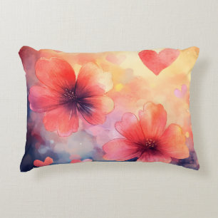 Cojín Decorativo Almohadón de Acuarela Romántica con Amapolas y Cor