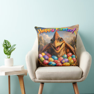 Cojín Decorativo Almohadón de Agnes el dinosaurio de Feliz Pascua