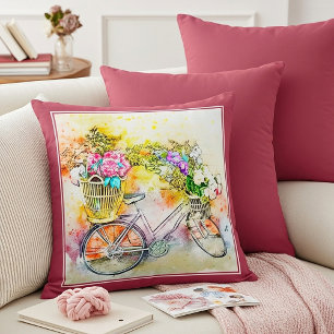 Cojín Decorativo Almohadón de bicicleta y flores