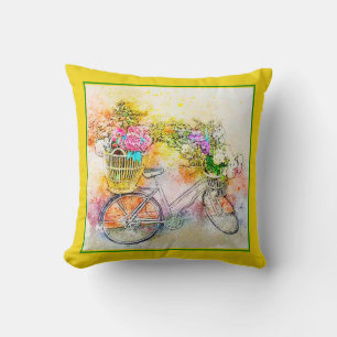 Cojín Decorativo Almohadón de bicicleta y flores