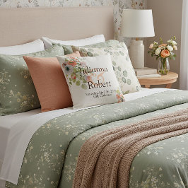 Cojín Decorativo Almohadón de boda floral acuarela rosa y azul