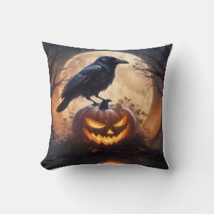 Cojín Decorativo Almohadón de cuervo en Jack-O-Lantern