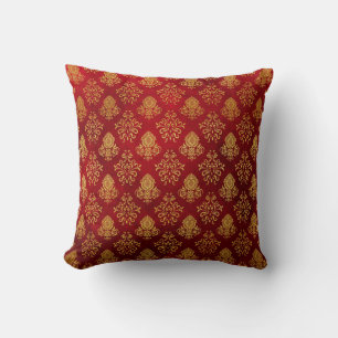 Cojín Decorativo Almohadón de Damasco Rojo y Dorado