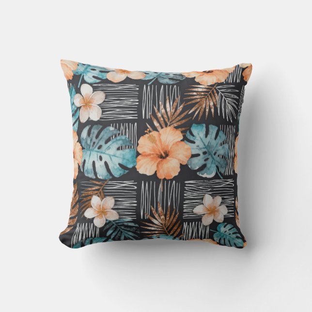 Cojín Decorativo Almohadón de flores tropicales oscuras (Anverso)
