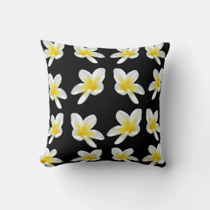 Cojín Decorativo Almohadón de Frangipani Blanco Negro Amarillo.