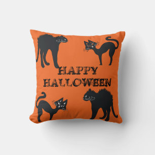 Cojín Decorativo Almohadón de gatos negros Feliz Halloween