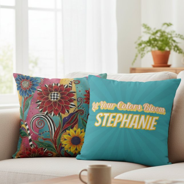 Cojín Decorativo Almohadón de Girasoles Caprichosos – Regalo Audaz  (Bright whimsical personalized pillow)