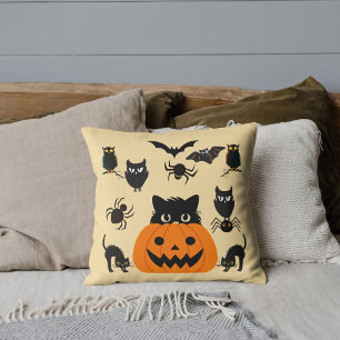 Cojín Decorativo Almohadón de Halloween Gato Negro Espeluznante Lin