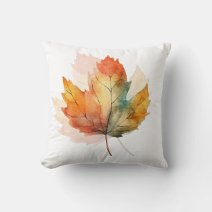 Cojín Decorativo Almohadón de hoja de otoño en acuarela   Decoració