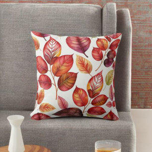Cojín Decorativo Almohadón de hojas de otoño vibrantes naranja y ro