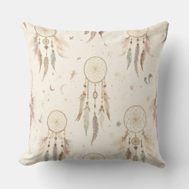 Cojín Decorativo Almohadón de lanzamiento Boho Dreamcatcher | Pluma (Anverso)