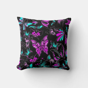 Cojín Decorativo Almohadón de mariposas púrpura y azul verdoso