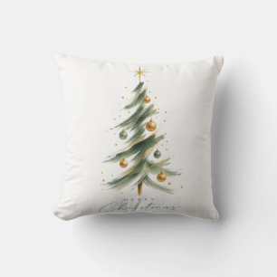 Cojín Decorativo Almohadón de Navidad con árbol de Navidad en acuar