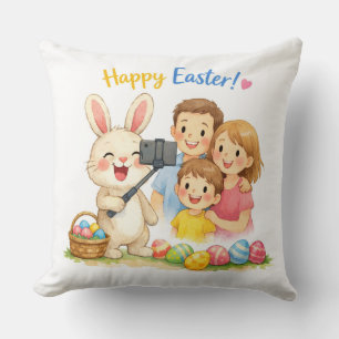 Cojín Decorativo Almohadón de Pascua Selfie de la familia de coneji