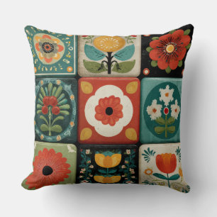 Cojín Decorativo Almohadón de patchwork floral folk vintage