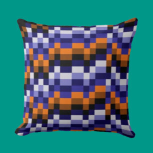 Cojín Decorativo Almohadón de Pixel Art – Azules, Naranja y Tierra