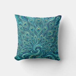 Cojín Decorativo Almohadón de pluma de pavo real – Azul océano