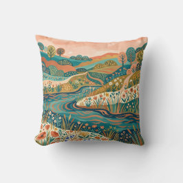 Cojín Decorativo Almohadón de pradera junto al río en cobre y teal