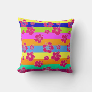 Cojín Decorativo Almohadón de Rayas e Hibiscos
