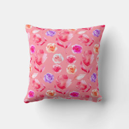 COJÍN DECORATIVO ALMOHADÓN DE ROSAS ROSADAS DE ACUARELA FLORAL