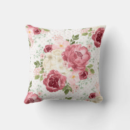 COJÍN DECORATIVO ALMOHADÓN DE ROSAS ROSADAS DE ACUARELA FLORAL VINT