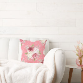 COJÍN DECORATIVO ALMOHADÓN DE ROSAS ROSADAS FLORALES AL ESTILO ACUA
