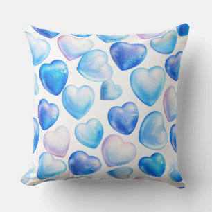 Cojín Decorativo Almohadón de Terciopelo de Acuarela Corazón Azul S