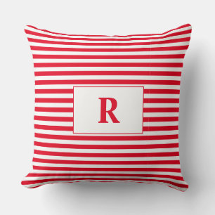 Cojín Decorativo Almohadón de Tirar con Rayas Rojas y Blancas Monog