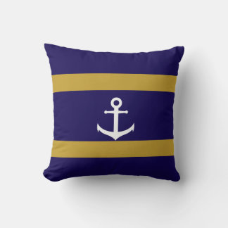 Cojín Decorativo Almohadón de Tirar de Rayas Náuticas Azul y Dorado