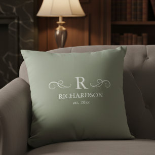 Cojín Decorativo Almohadón Elegante con Monograma Sage