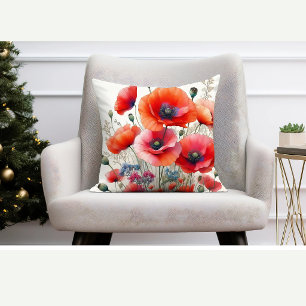 Cojín Decorativo Almohadón Floral Amapola Roja Decoración de Jardín
