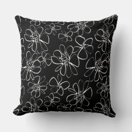 Cojín Decorativo Almohadón floral contemporáneo en blanco y negro