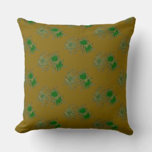 Cojín Decorativo Almohadón floral de mostaza con flores verdes