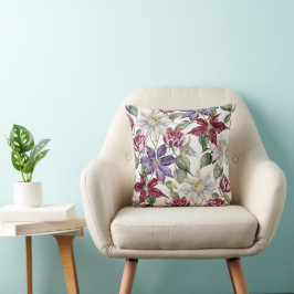 Cojín Decorativo Almohadón floral de rosa y clemátide acuarela