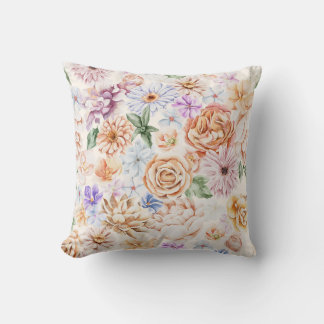 Cojín Decorativo Almohadón floral de rosa y peonía en acuarela vint
