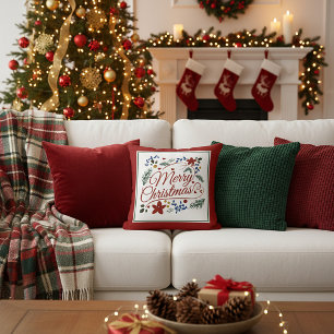 Cojín Decorativo Almohadón Floral Feliz Navidad