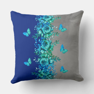 Cojín Decorativo Almohadón Floral Jardín de Mariposa Azul