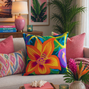 Cojín Decorativo Almohadón floral tropical de lilikoi