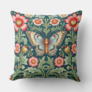Cojín Decorativo Almohadón floral y de mariposa estilo William Morr