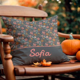 Cojín Decorativo Almohadón gris boho de flores de acuarela pastel