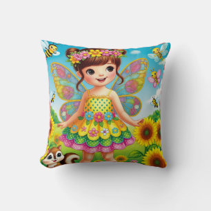 COJÍN DECORATIVO ALMOHADÓN "HADA SONRIENTE CON GIRASOLES"