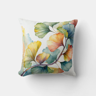Cojín Decorativo Almohadón Hojas de Ginkgo al Acuarela
