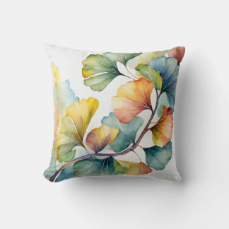 Cojín Decorativo Almohadón | Hojas de Ginkgo al Acuarela