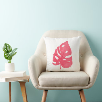 Cojín Decorativo Almohadón impreso con hoja de Monstera roja