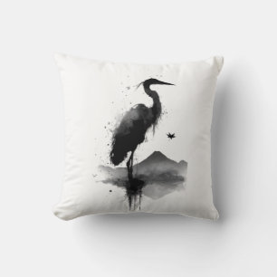 Cojín Decorativo Almohadón Japonés Sumi-e Grulla Zen